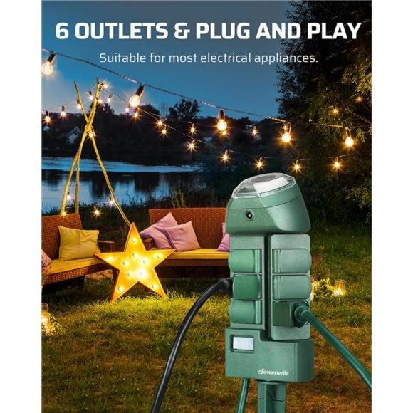 DEWENWILS Outdoor Power Strip Timer with Photocell, Dusk to Dawn, Weatherproof - Picture 4 of 7